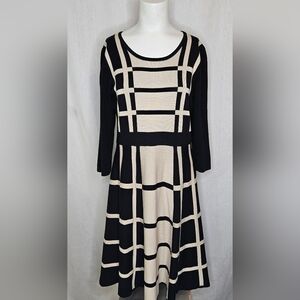 Liz Claiborne Cozy A-Line Black & Cream‎ Modern Checkered Design Dress Size L
